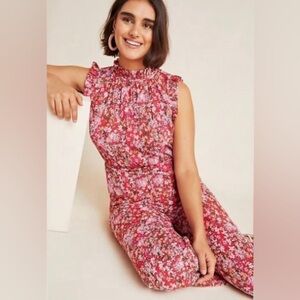 Anthropologie Ali & Jay Size L Troubadour Floral Jumpsuit Red Ruffle Sle…